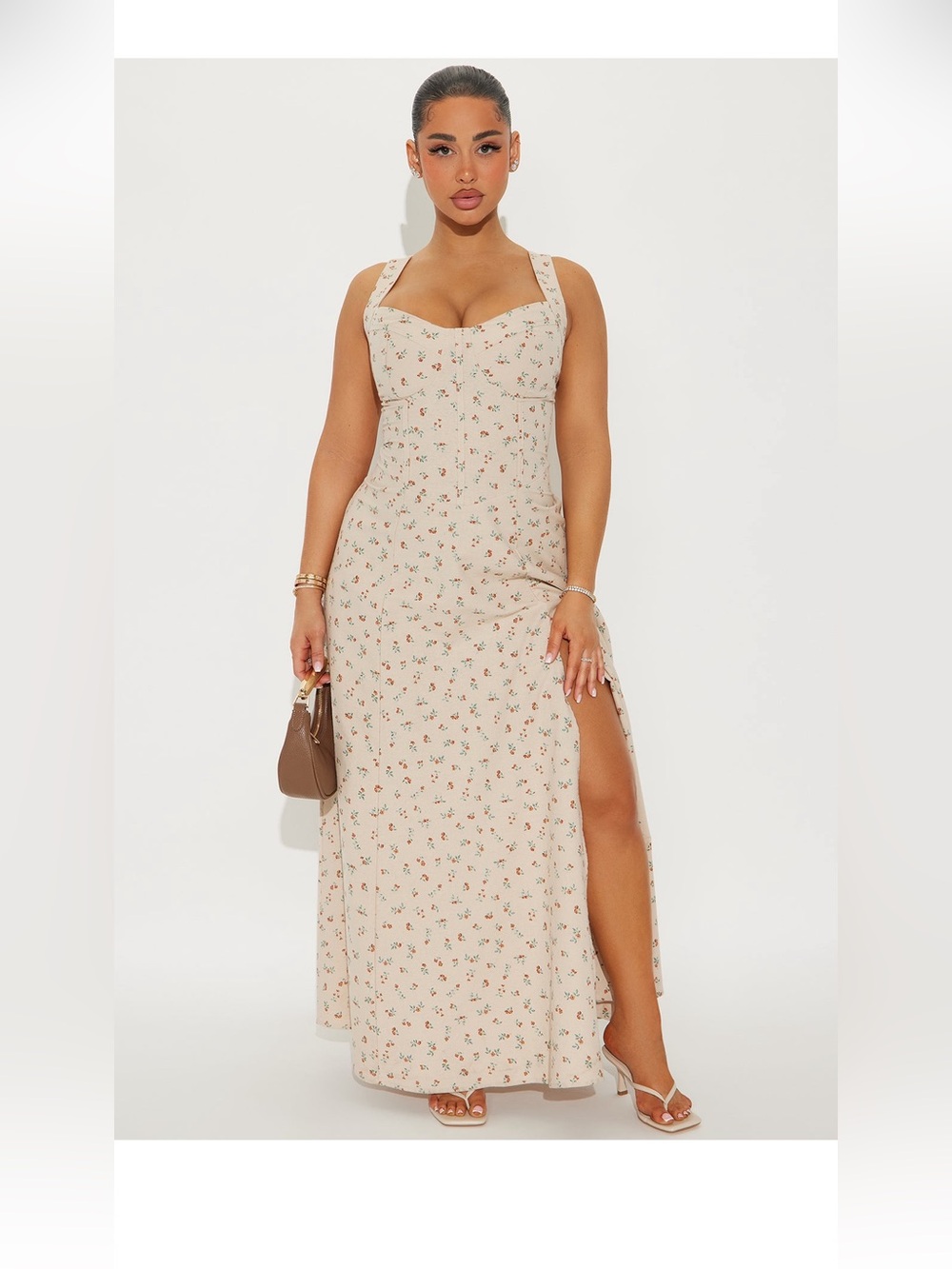Floral Sweetheart Neckline Maxi Dress in Cream